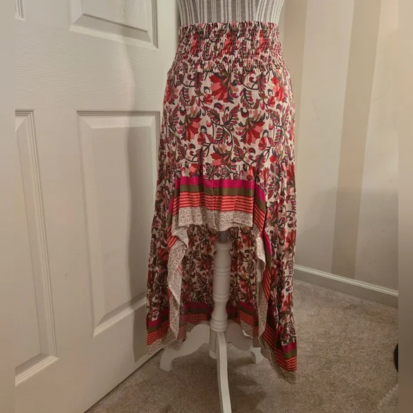 Anthropologie Red and Pink Floral Skirt - Picture 1 of 7